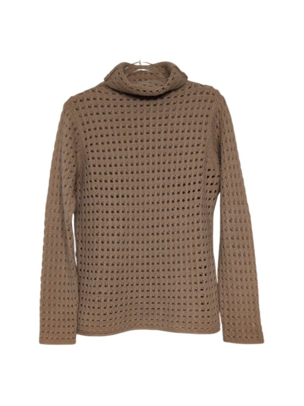Cullen 100% Cashmere Open Knit Turtleneck Womens Size Small Beige Sweater